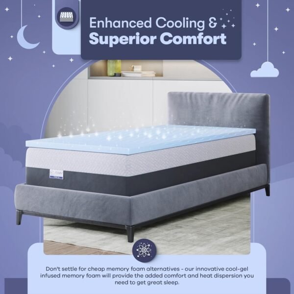Memory Foam Mattress Topper, Cool Gel Infused, CertiPUR-US, 2 inch Medium Soft - TwinXL - Image 5