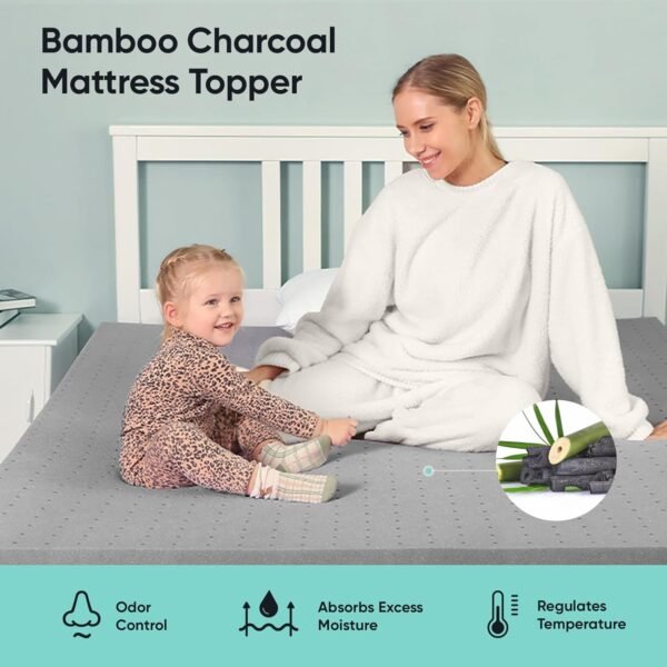 2 inch Twin XL (39"x80") Gel Memory Foam Mattress Topper Ventilated Soft Mattress Pad, Bamboo Charcoal Bed Topper, CertiPUR-US Certified, Twin XL Size, Gray - Image 7