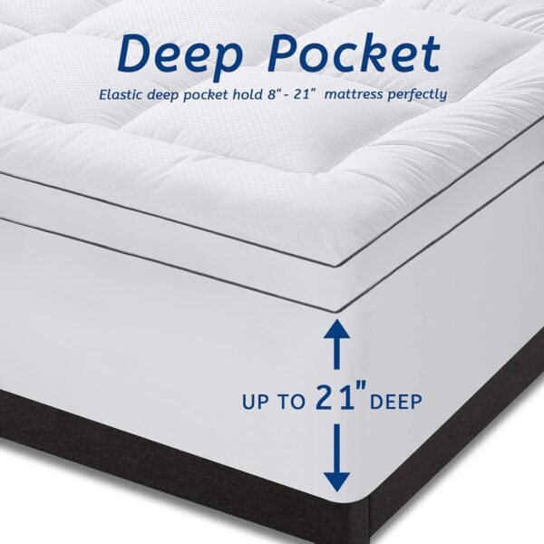 Twin XL Mattress Topper for Back Pain, Cooling Extra Thick Mattress Pad Cover with 8-21 inch Deep Pocket, Plush Pillow Top Mattress Topper Overfilled with Down Alternative, Twin Extra Long, White - Image 5