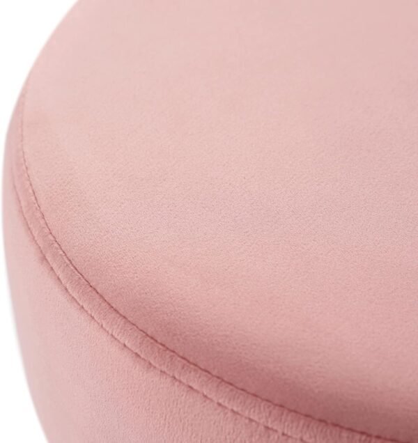 DUHOME Velvet Ottoman, Makeup Vanity Stool, Contemporary Stool, Mongolian Round Metal Stool, Vanity Stool, Furry Ottoman Stool, Modern Accent Stools, Pink - Image 4
