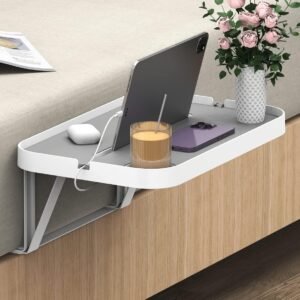 KIWIFOTOS Bedside Shelf for Bed, Bedside Tray Table Under Mattress for Box Spring Bed/Plate Bed/Platform Bed, 17″ Large Bed Tray Nightstand Shelf Bedside Caddy for College Dorm Bed