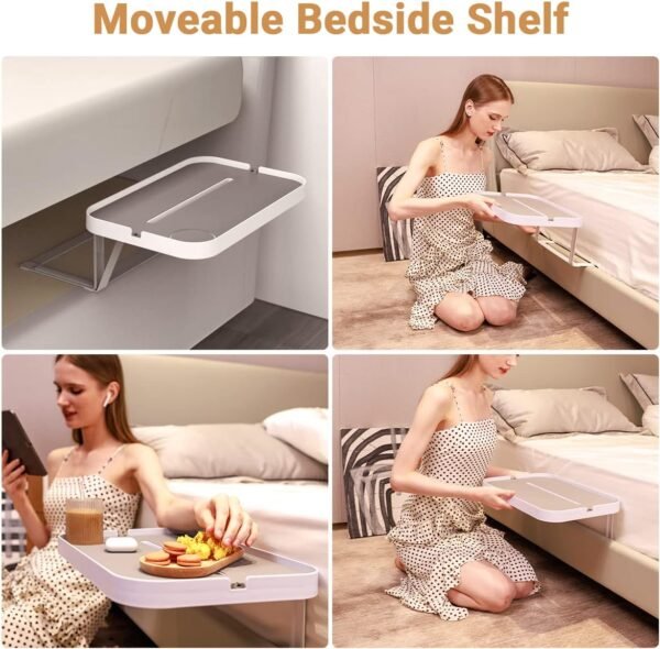 KIWIFOTOS Bedside Shelf for Bed, Bedside Tray Table Under Mattress for Box Spring Bed/Plate Bed/Platform Bed, 17" Large Bed Tray Nightstand Shelf Bedside Caddy for College Dorm Bed - Image 4