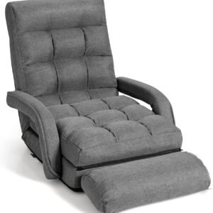 Giantex Folding Lazy Sofa Floor Chair, Indoor Chaise Lounger Bed with 6 Adjustable Position, Pillow Living Room Lounge Couch(Gray)