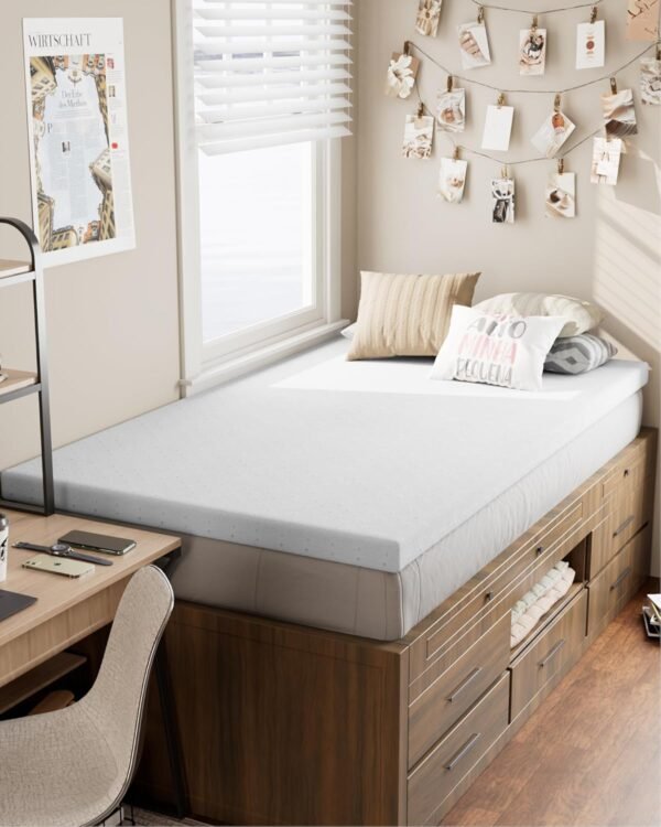 Ferlizer 2" [Twin XL] Mattress Topper, Memory Foam Mattress Topper Twin Extra Long for College Dorm with Ultra Soft Cover & Corner Straps, CertiPUR-US Certified, Grey