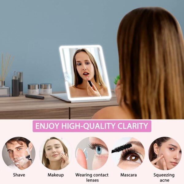 WEILY Portable Travel Mirror Makeup Mirror with 72 LED Lights, Touch Screen Three Colors Dimmable,Ultra Thin, 2000 mAh USB Rechargeable Foldable Cosmetic Mirror(White) - Image 4