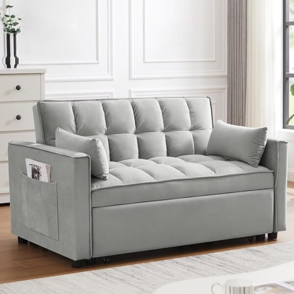 Sleeper Sofa Bed,3 in 1 Convertible Futon Sofa Couch Pull Out Bed,Love Seat Lounge Sofa with Reclining Backrest,Furniture Sleeper Chair for Living Room (Grey) - Image 4