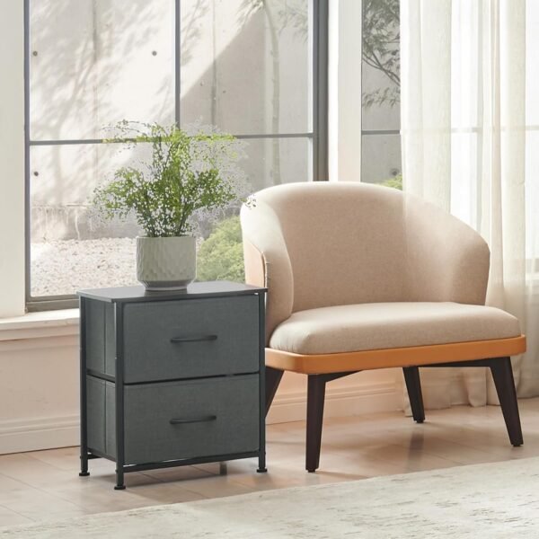 Somdot Nightstand with 2 Drawers, Bedside Table Small Dresser with Removable Fabric Bins for Bedroom Nursery Closet Living Room - Sturdy Steel Frame, Wood Top, Pull Handle - Charcoal Grey - Image 8