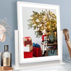 Beelux Makeup Mirror with Lights Lighted Up Vanity Mirror with Touch Control 3 Color Lighting Modes Dimmable 360°Rotation for Vanity Desk Tabletop 13Inch Christmas Birthday Present