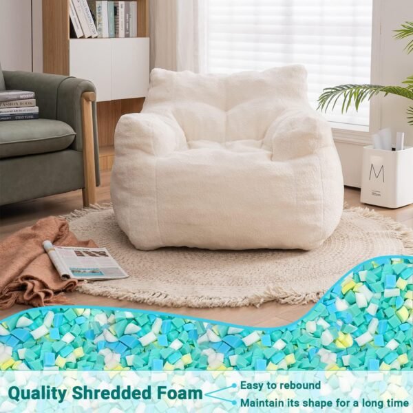 Beanbags Bean Bag Chair, Ultra Soft Teddy Fabric Arm Chair for Adults Kids, Comfy Leisure Sofa Chair for Bedroom, Living Room, Apartment, Ivory - Image 2