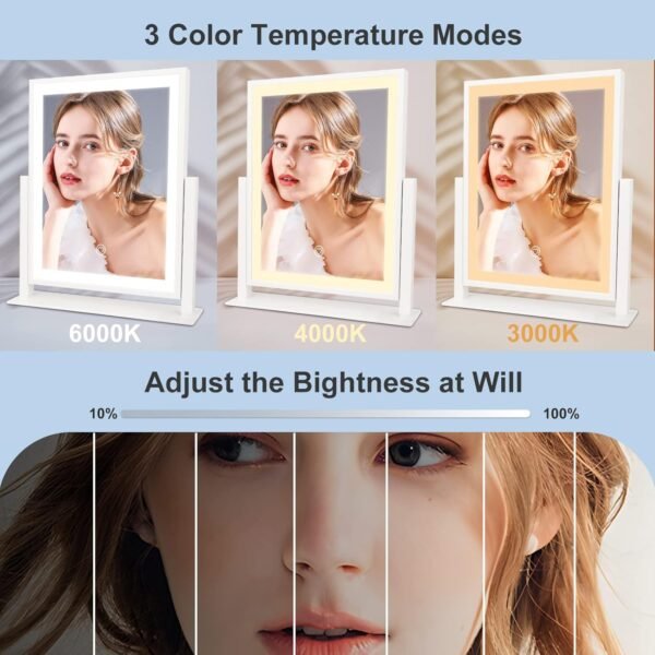 Beelux Makeup Mirror with Lights Lighted Up Vanity Mirror with Touch Control 3 Color Lighting Modes Dimmable 360°Rotation for Vanity Desk Tabletop 13Inch Christmas Birthday Present - Image 3