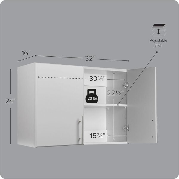 Prepac Light Gray Cabinet: Elite Wall Cabinet, GEW-3224 Garage Cabinet with Storage Shelf, Stackable 16"D x 32"W x 24"H, Perfect as a Garage Storage Cabinet with Doors and Shelves - Image 3