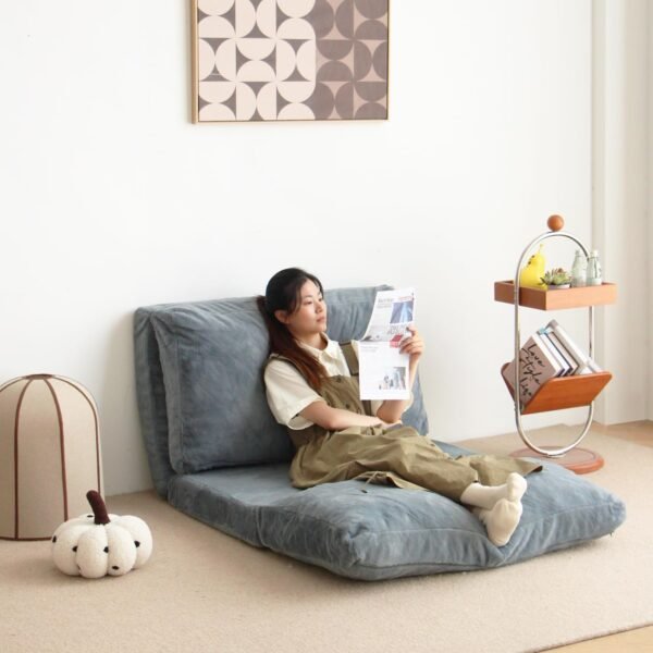 N&V Folding Matress Sofa Bean Bag Bed, Foam Filling Folding Matress Sofa, Includes Removable and Machine Washable Cover, Soft Premium Faux Fur (Small, Blue) - Image 5
