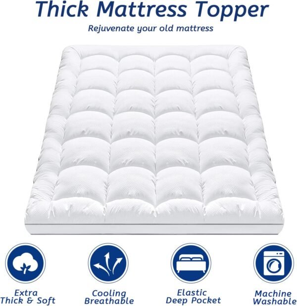 Twin XL Mattress Topper for Back Pain, Cooling Extra Thick Mattress Pad Cover with 8-21 inch Deep Pocket, Plush Pillow Top Mattress Topper Overfilled with Down Alternative, Twin Extra Long, White - Image 2