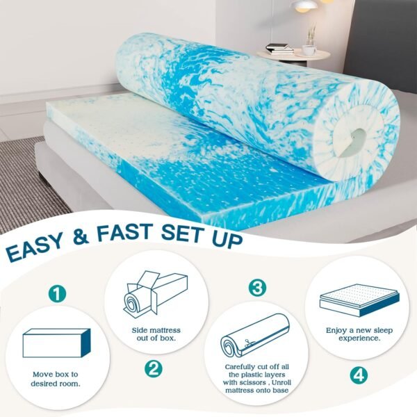Airensky 3 Inch Twin XL Memory Foam Mattress Topper, Cooling Gel Infused Foam Mattress Topper for Pressure Relief Back Pain, Single Bed Toppers, CertiPUR-US Certified - Image 5