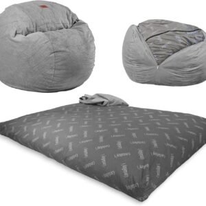 CordaRoy’s Chenille Bean Bag Chair, Convertible Chair Folds from Bean Bag to Lounger, As Seen on Shark Tank, Charcoal – Full Size