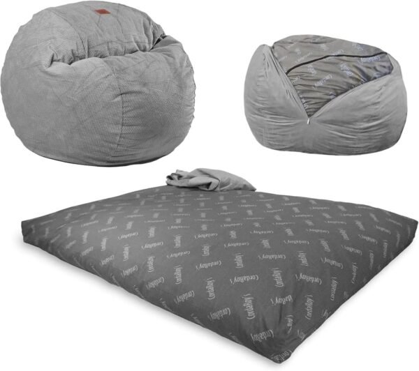 CordaRoy's Chenille Bean Bag Chair, Convertible Chair Folds from Bean Bag to Lounger, As Seen on Shark Tank, Charcoal - Full Size
