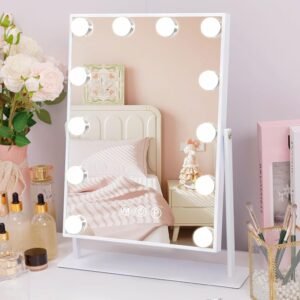 Fenair Vanity Mirror with Lights Lighted Hollywood Makeup Mirror with Lights and10X Magnification Mirror,12 Dimmable Bulbs 360° Rotation (White)