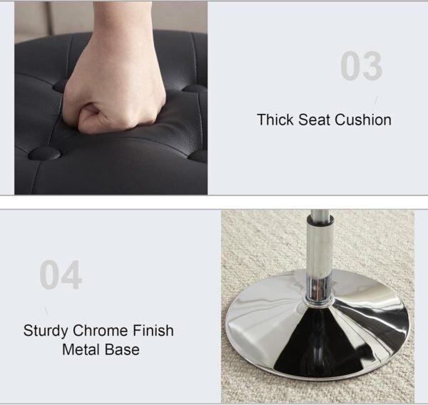 Black Vanity Chair for Makeup Room Vanity Stool for Makeup Room Round Tufted PU Leather Makeup Chair Vanity Stools for Bathroom Height Adjustable 360 Swivel - Image 6