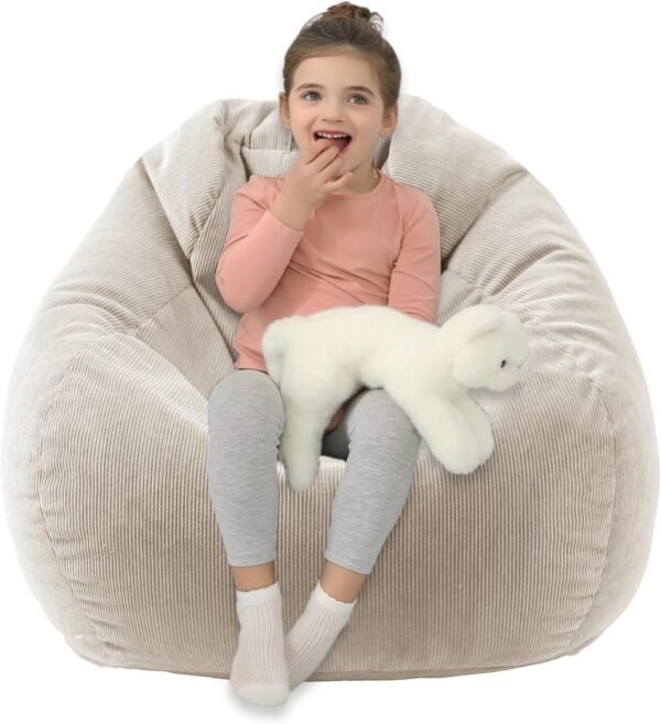 LPMOERA 3FT Bean Bag Chairs for Adults/Teens with Memory Foam Filling Bean Bag Sofa with Handle Ultra Soft Washable Corduroy Fabric Lazy Sofa for Living Room Bedroom College Dorm Cream White
