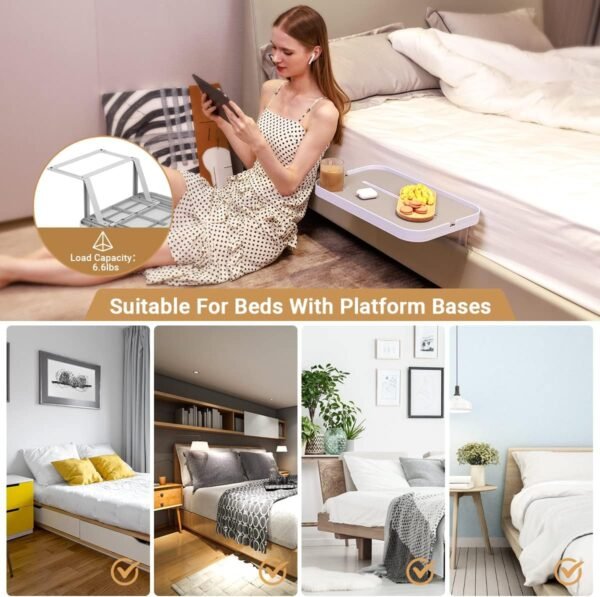 KIWIFOTOS Bedside Shelf for Bed, Bedside Tray Table Under Mattress for Box Spring Bed/Plate Bed/Platform Bed, 17" Large Bed Tray Nightstand Shelf Bedside Caddy for College Dorm Bed - Image 3