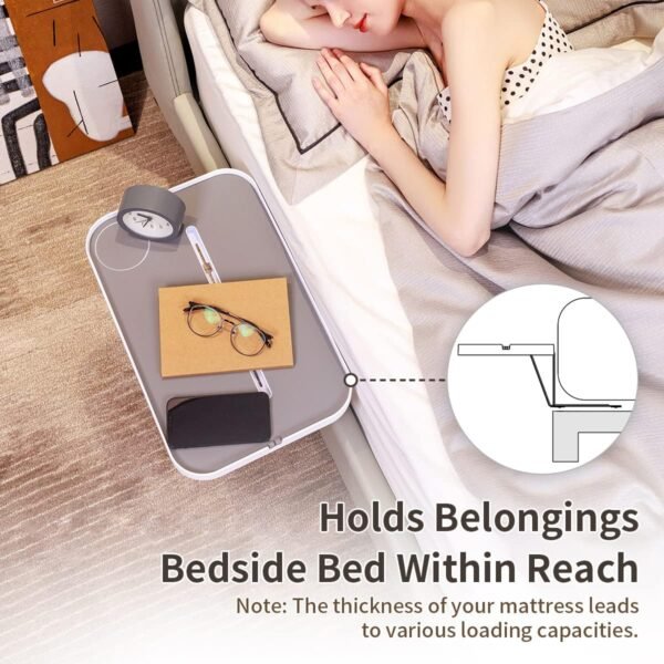 KIWIFOTOS Bedside Shelf for Bed, Bedside Tray Table Under Mattress for Box Spring Bed/Plate Bed/Platform Bed, 17" Large Bed Tray Nightstand Shelf Bedside Caddy for College Dorm Bed - Image 2