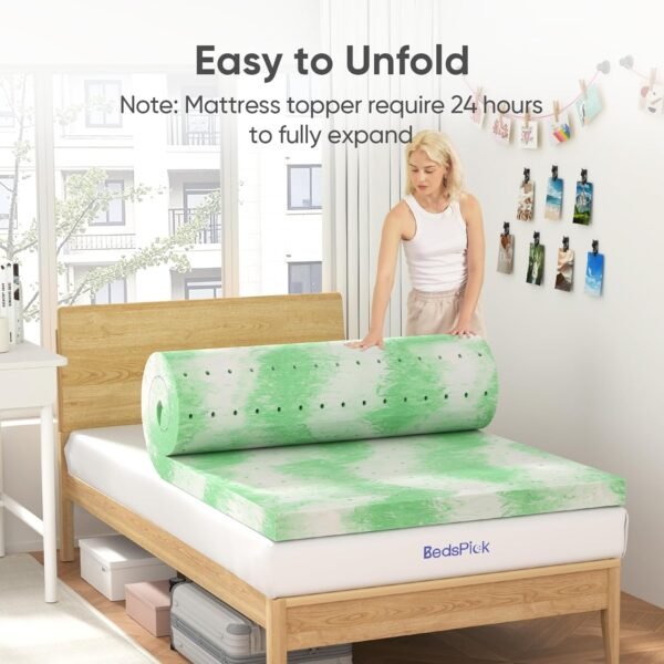 BedsPick Mattress Topper Twin XL, 3 Inch Gel Memory Foam Mattress Topper for College Dorm Room, CertiPUR-US Certified Mattress Pad for Twin XL Size Bed with Breathable Holes, Green - Image 6