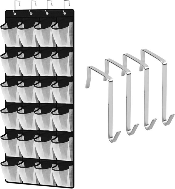 Over The Door Shoe Organizer, 24 Large Pockets Mesh Hanging Shoe Organizer Space Saving Shoe Rack for Door Closet Bedroom Bathroom Dormitories Hanging Shoe Rack Bag for Men Women Kids