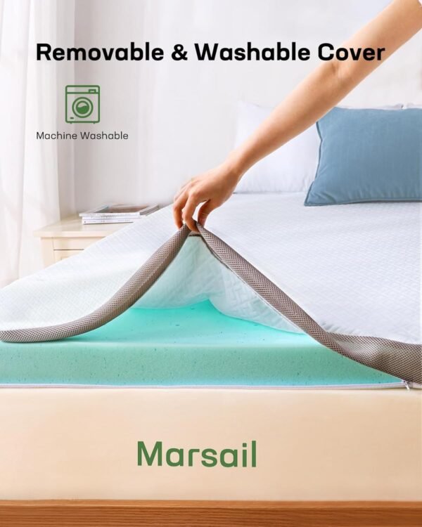 Marsail 3-inch King Memory Foam Mattress Topper, Gel Infused Cooling Mattress Topper with Removable Cover, Ventilated & Breathable Mattress Topper for Sofa, RV, Bedroom, CertiPUR-US Certified - Image 7