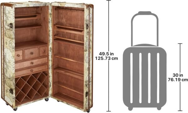 Design Toscano Italian-Style World Map Cocktail Bar Steamer Trunk, 49.5 Inch, full color - Image 7