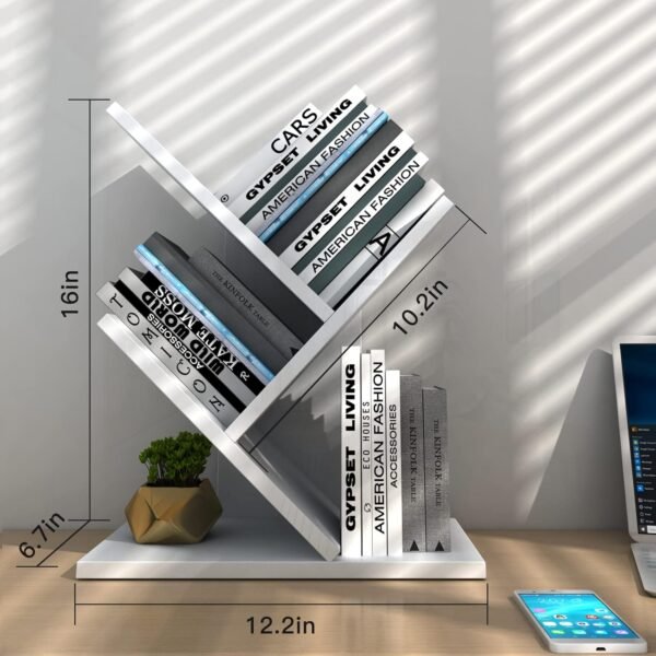 Godferyxin Tree Bookshelf, 3-Tier Book Storage Organizer Shelves Floor Standing Bookcase, Wood Storage Rack for Office Home School Shelf Display for Cd/Magazine-White - Image 2