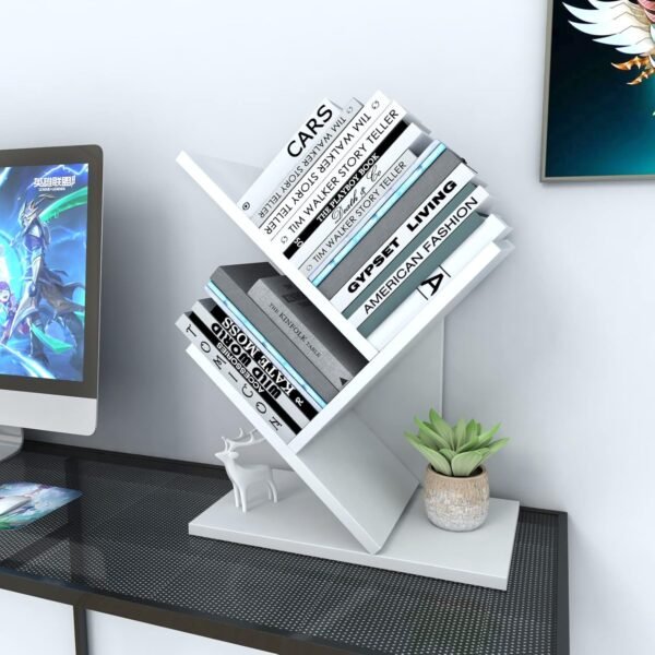 Godferyxin Tree Bookshelf, 3-Tier Book Storage Organizer Shelves Floor Standing Bookcase, Wood Storage Rack for Office Home School Shelf Display for Cd/Magazine-White - Image 3