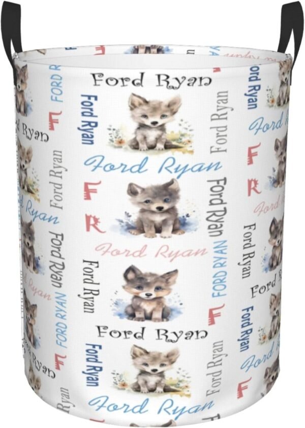 Personalized Wolf Baby Laundry Hamper Kids Name Laundry Baby Baskets Waterproof Storage Bin Custom Clothes Nursery Hampers Collapsible Hamper Baby Gift Baskets for Boy Girl