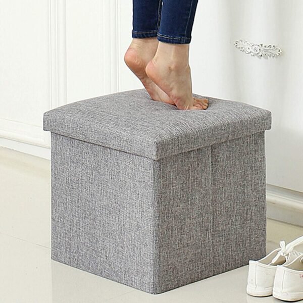 WoneNice Folding Storage Ottoman, Versatile Space-saving Storage Cube Box with Memory Foam Seat, Max Load 100 kg Linen Navy 12 x 12 x 12 Inch - Image 4