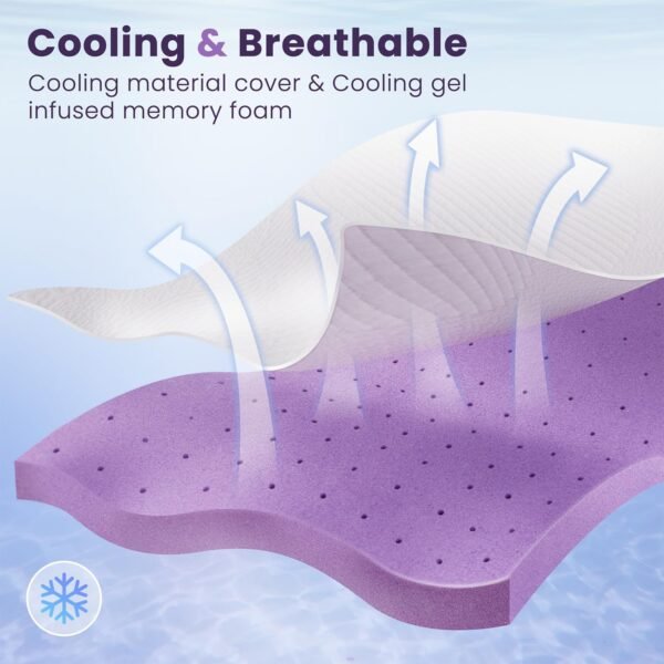 BDEUS 3 Inch Cooling Gel Memory Foam Mattress Topper for College Dorm, Ventilated High Density Pad for Pressure Relief, Bed Topper with Removable Cooling Touch Soft Cover, Twin XL Size - Image 3