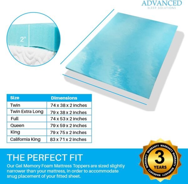 Gel Memory Foam Mattress Topper Twin Extra Long, Plush 2 Inch Thick, Premium Gel Infused Twin XL Memory Foam Mattress/Bed Topper/Pad for a Cool, and Comfortable Sleep. Made in The USA - Image 6