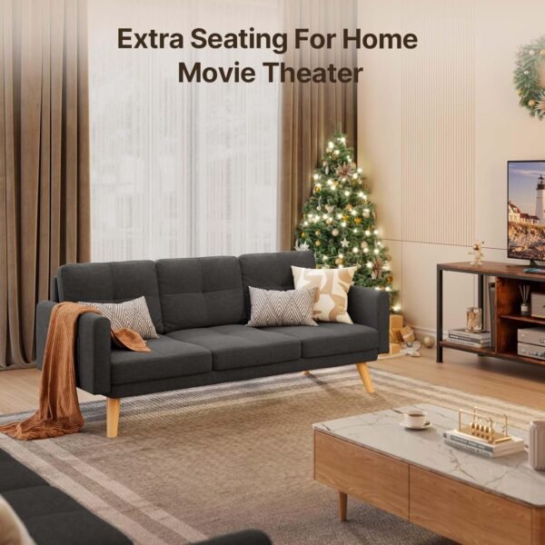 Gizoon 67” Sofa Couch with Soft Armrest Small Sofa Seat with 3 Comfy Pillows for Bedroom 2-Seater Couch for Living Room Teenagers Room Office and Small Spaces, Dark Gray - Image 4