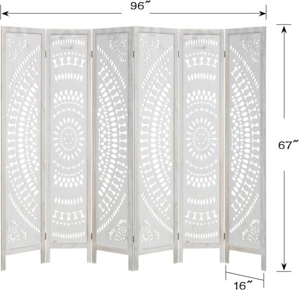 Babion 6 Panel Room Divider, Folding Portable Partition Screen, Carved Wood Folding Room Divider, Modern Bedroom Decoration, 5.6ft Folding Screen-Milky White - Image 7