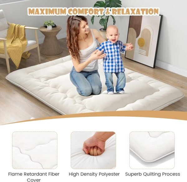 Giantex Japanese Floor Mattress Futon Mattress, Roll Up Mattress Tatami Mat with Washable Cover and Carry Bag, Foldable & Portable Sleeping Pad for Dormitory Camping, Floor Lounger Bed, Queen - Image 3