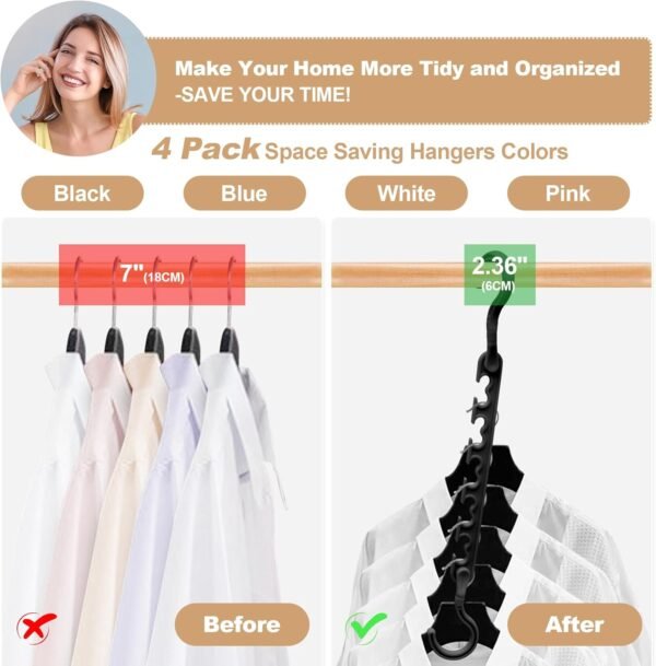 4 Pack College-Dorm-Room-Essentials for Girls,Closet-Organizers and Storage,Closet-Storage Plastic Clothes Hangers with 5 Holes Hangers Space Saving - Image 6