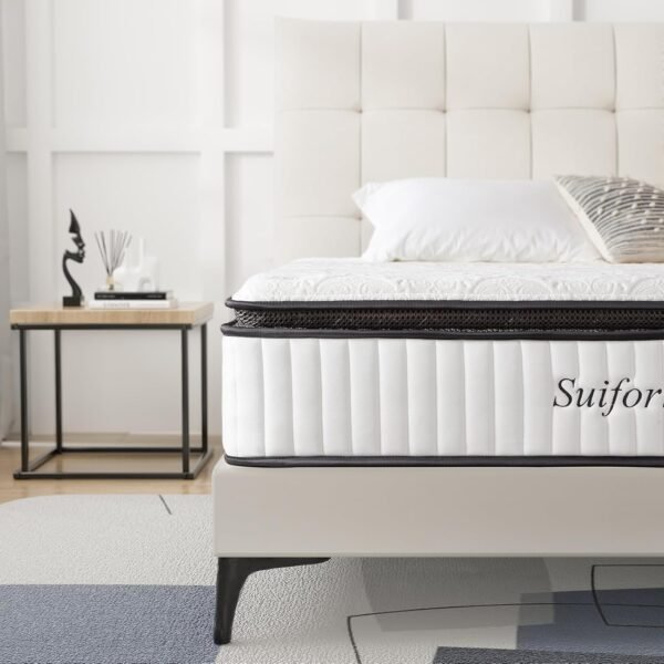 Suiforlun Queen Mattress 12 Inch, Pillow Top Cool Gel Memory Foam Hybrid Mattress with Luxury 7 Layers, Zone Encased Coils Innerspring for Back Pain Relief, Medium Firm, 120 Nights Trial - Image 7