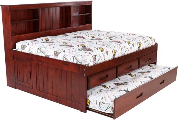 Discovery World Furniture Full Bookcase Daybed with 3 Drawers and Twin Trundle, Merlot - Image 6