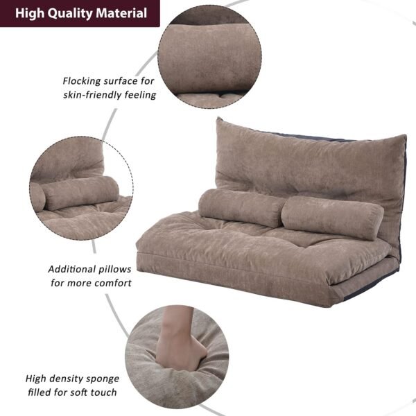 Harper & Bright Designs Adjustable Floor Sofa Couch with 2 Pillows, Foldable Lazy Sofa Sleeper Bed for Reading Gaming Sleeping(Light Brown) - Image 8
