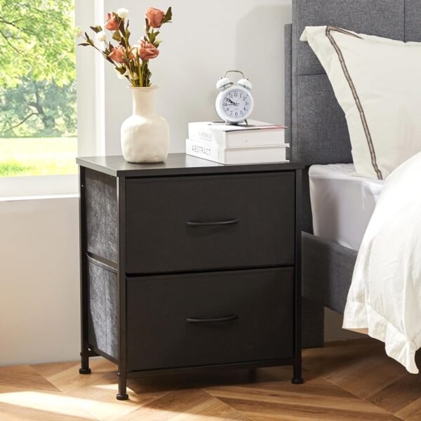 Sweetcrispy Nightstand Set of 2 with 2 Storage Drawers, 20" Height Small Bed Side Furniture End Table, Wooden Top Fabric Cabinet Kids Mini Dresser for Bedroom, Closet, Entryway, College Dorm - Image 2