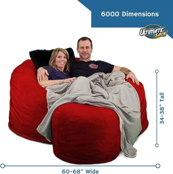 ULTIMATE SACK 6ft Bean Bag Chair & Footstool, Oversize Bean Bag Chair for Adults, Comfy Chair Bean Bag Couch Lounge Sofa Loveseat Furniture | Pink Fur - Image 2