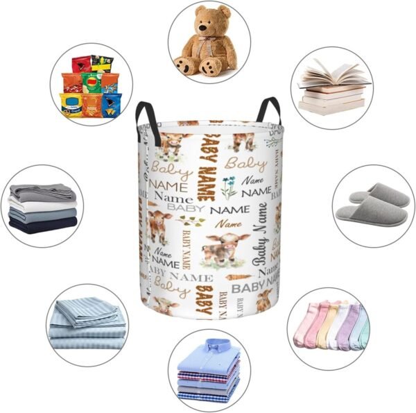 Custom Cow Baby Hamper for Nursery Name Personalized Kids Laundry Basket Baby Room Decor Clothes Hamper Box for Boys Girls Laundry Hamper Collapsible Storage Basket with Handles - Image 4