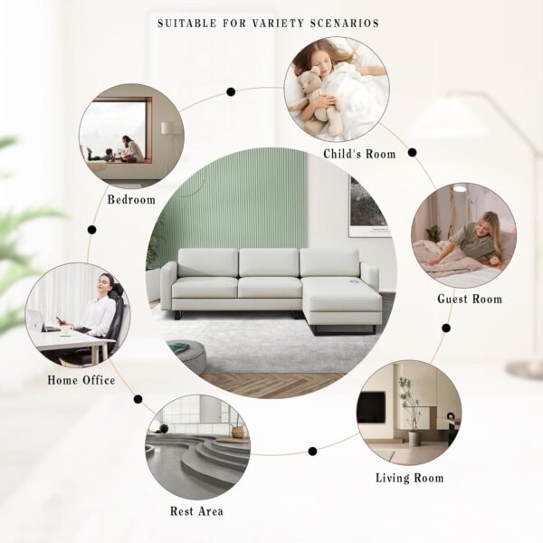 KYLE & KAY Modern Sectional Sofa, 3 Seat L Shaped Couch with Chaise Longue and USB, Upholstered Small Couch for Small Apartments, Living Room and Office, Off-White - Image 4