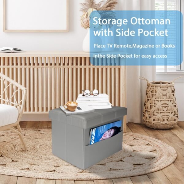 Storage Ottoman,Folding Foot Stools with Side Pocket Footstool Ottoman with Storage for Dorm,Living Room,Bedroom(17X13X13 inches Grey) - Image 7