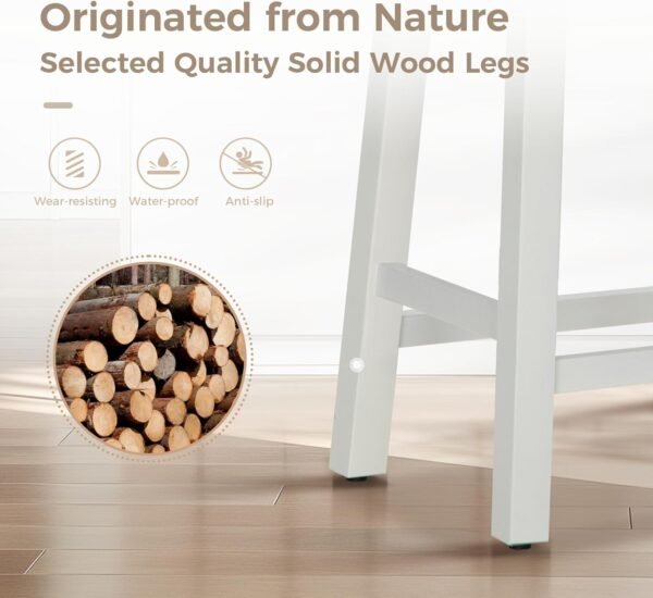 MAISON ARTS White Counter Height 24 inch Bar Stools Set of 3 for Kitchen Counter Solid Wood Legs with Faux Leather Padded Seat Farmhouse Barstools for 34"-38" Counter Island Upholstered Stools - Image 4