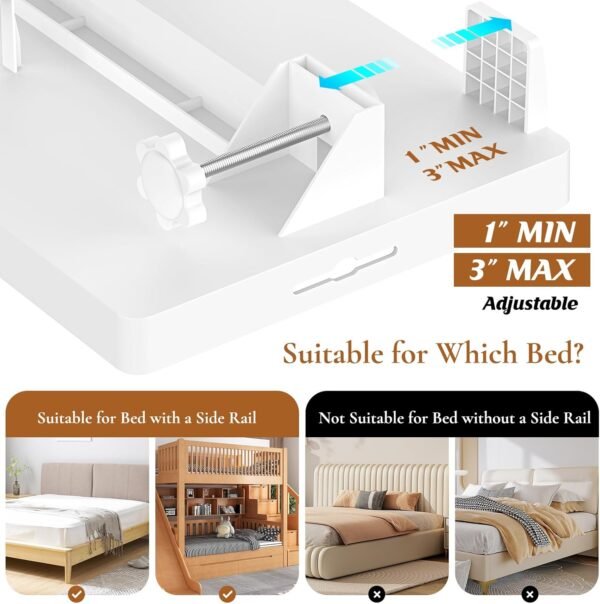 Bedside Shelf for Bunk Bed, College Dorm Room Essentials with Removable Handing Cup & Cable Catch, White Clip on Floating Nightstand for Top Bunk Loft Bed Accessories, Bedside Table Tray for Students - Image 4