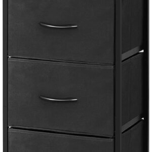 HEOMU Nightstand with 3 Drawers, Fabric Drawer Dresser Bedside Furniture, Small Storage Drawers Modern Nightstand for Home, Bedroom, Office, College Dorm, Black